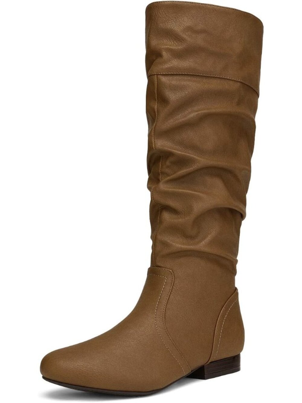 DREAM PAIRS Women's Camel Knee High Slouch Boots Round Toe Slouchy Shaft Boots